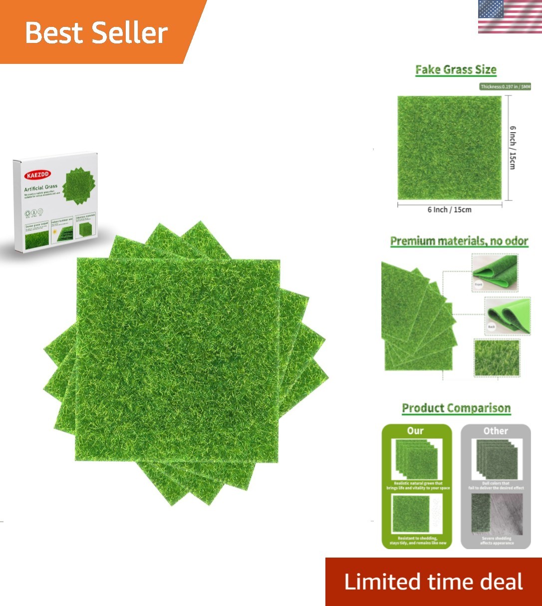 4 Synthetic Grass Squares for DIY Fairy Gardens & Creative Decor Projects