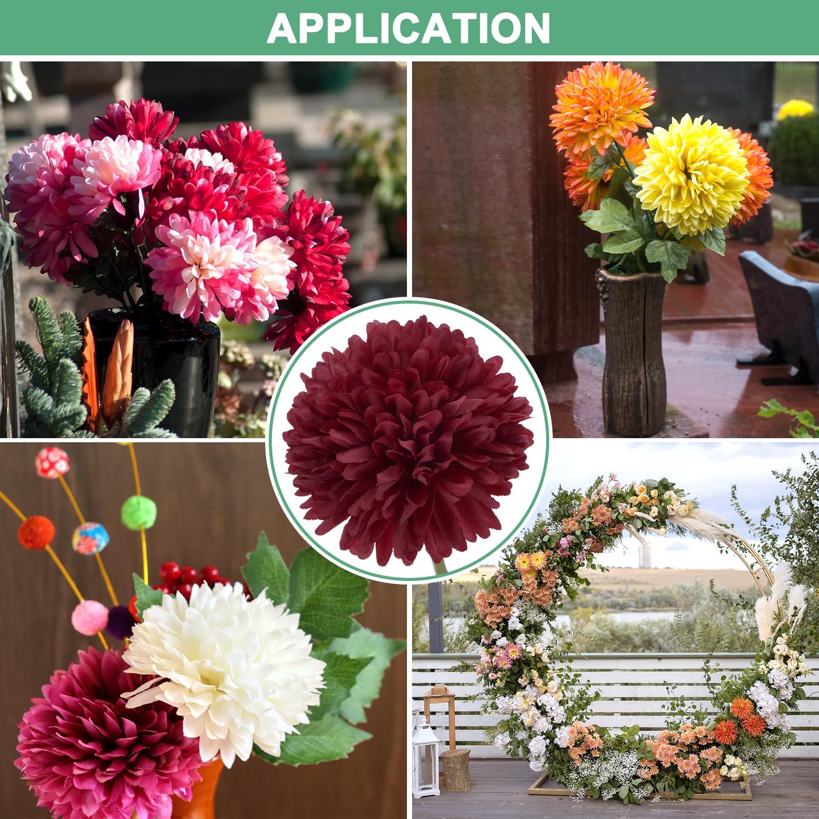 Artificial Chrysanthemum Ball Flowers 11 Inch Silk Real Touch Wine Red 12 PCS