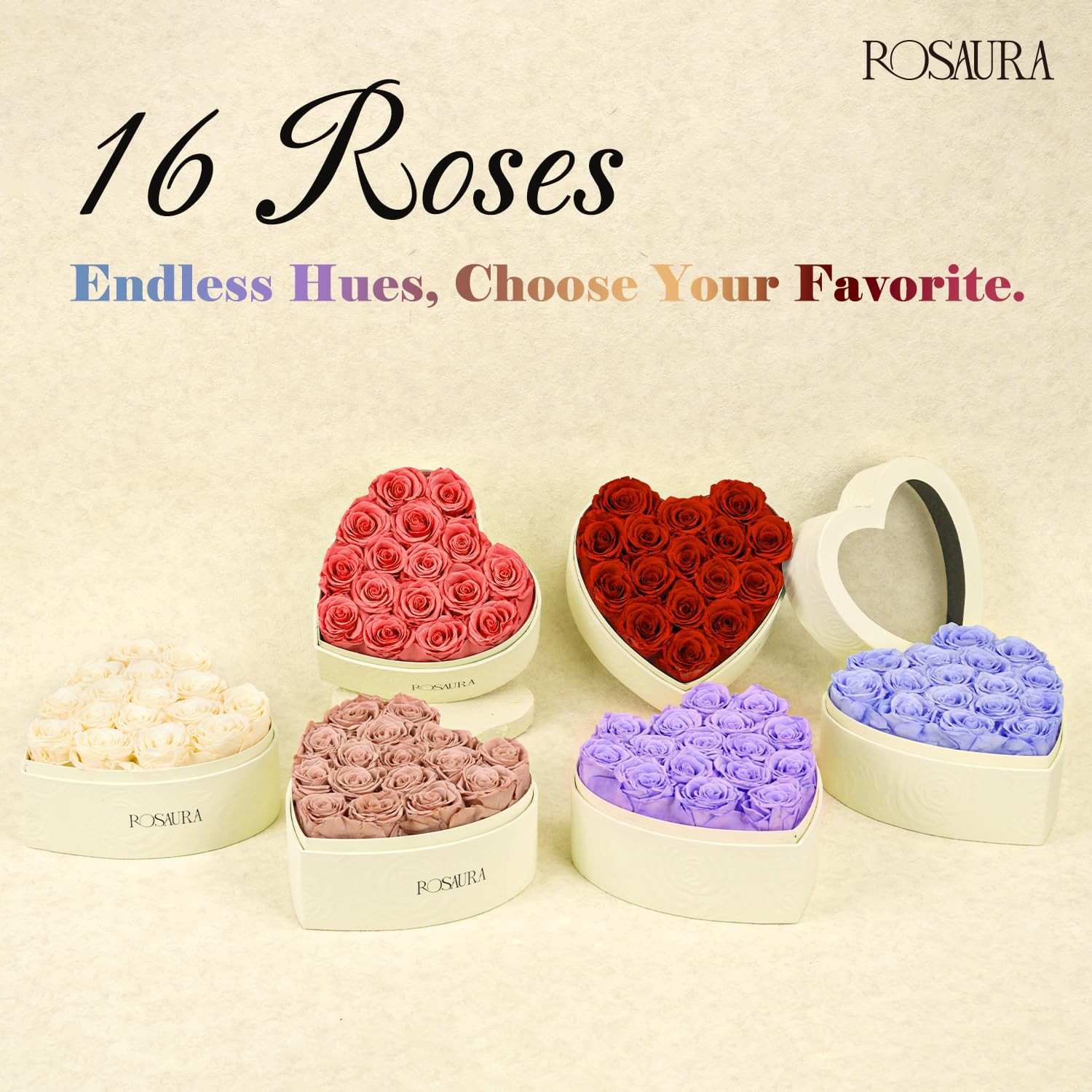 16 PCS Heart Shaped Preserved Red Roses Gift Box Real Forever Flowers Decor