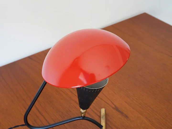 Mid-Century Modern Table Lamp – Red Dome Shade | Italian Style 1950s Des