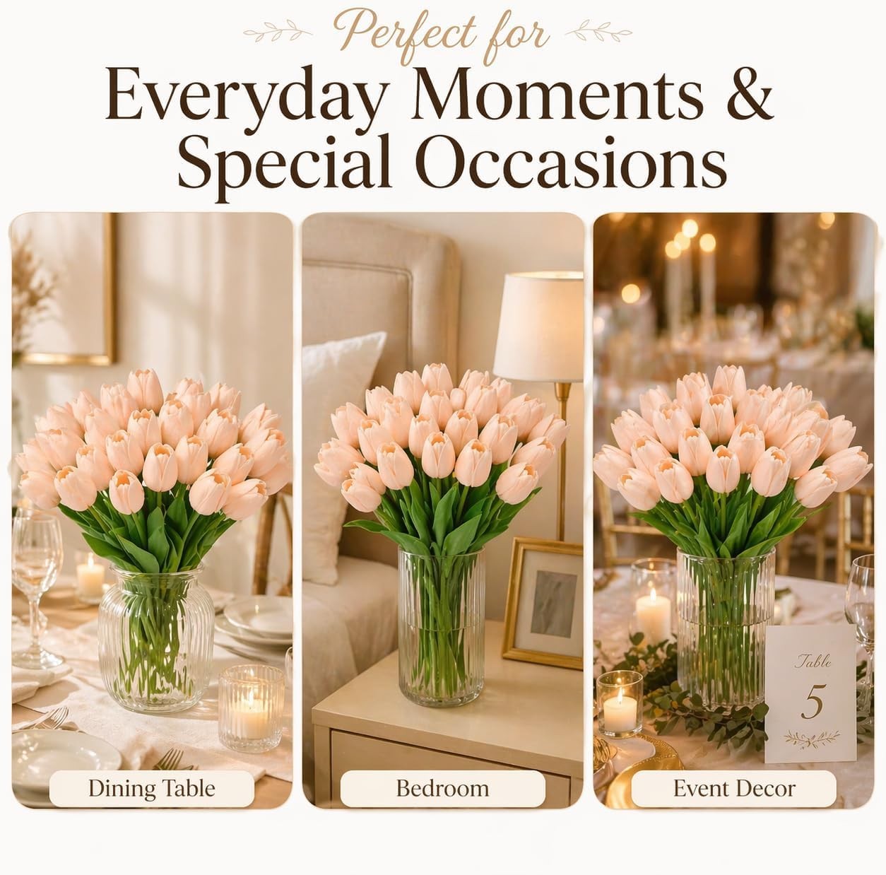 30 PCS Light Pink Artificial Fake PU Tulips 13.7 Inch Real Touch Floral