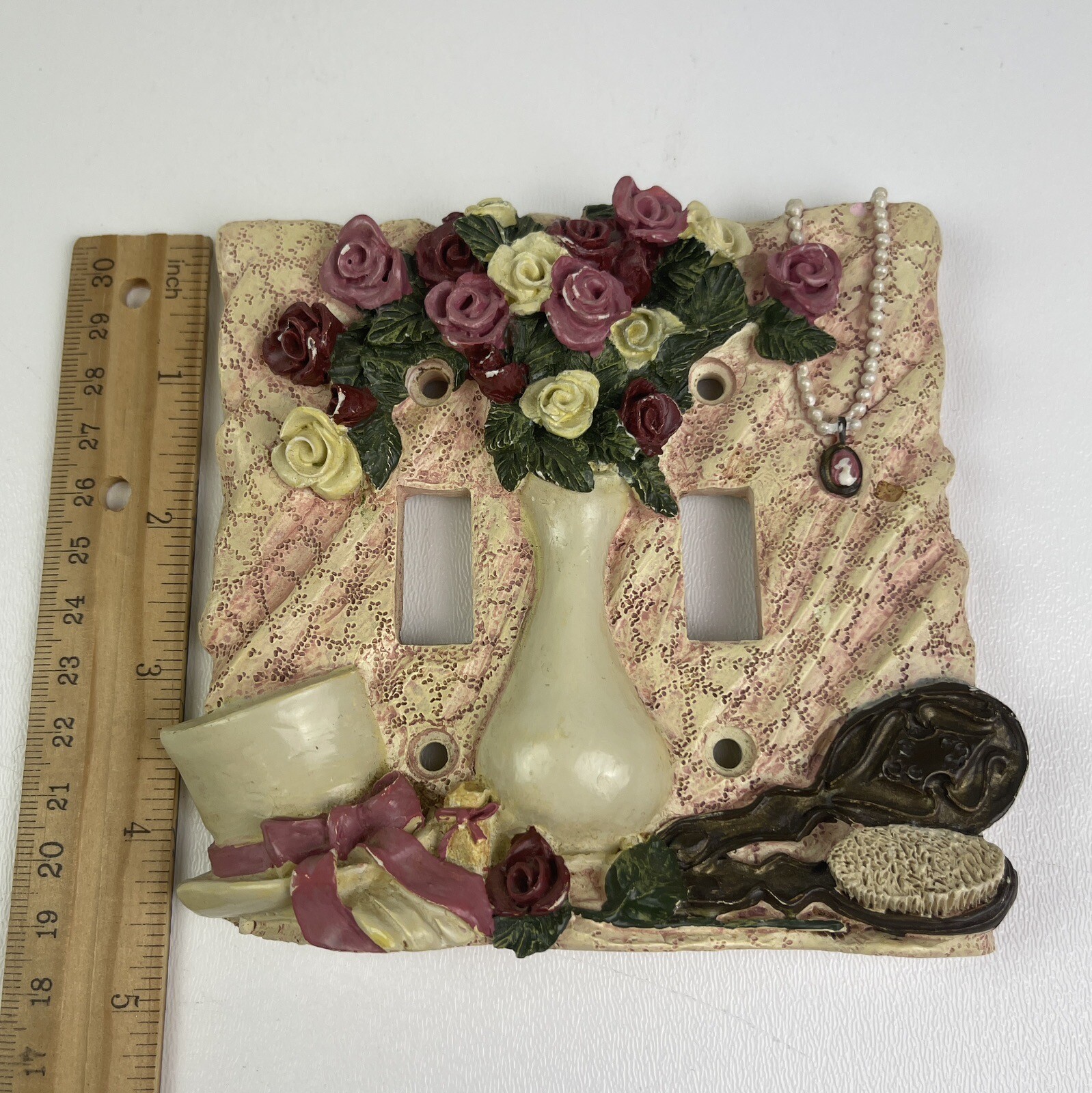Figi Graphics Vintage Rose Double Wallplate Handpainted Dusty Rose Pink Cream