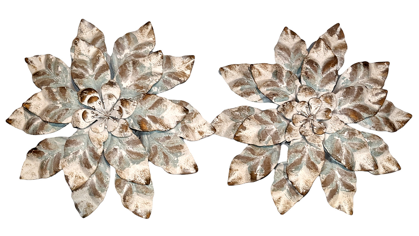 Hobby Lobby Hanging Metal Flower Wall Art Home Decor Teal Brown White 12” Lot 2