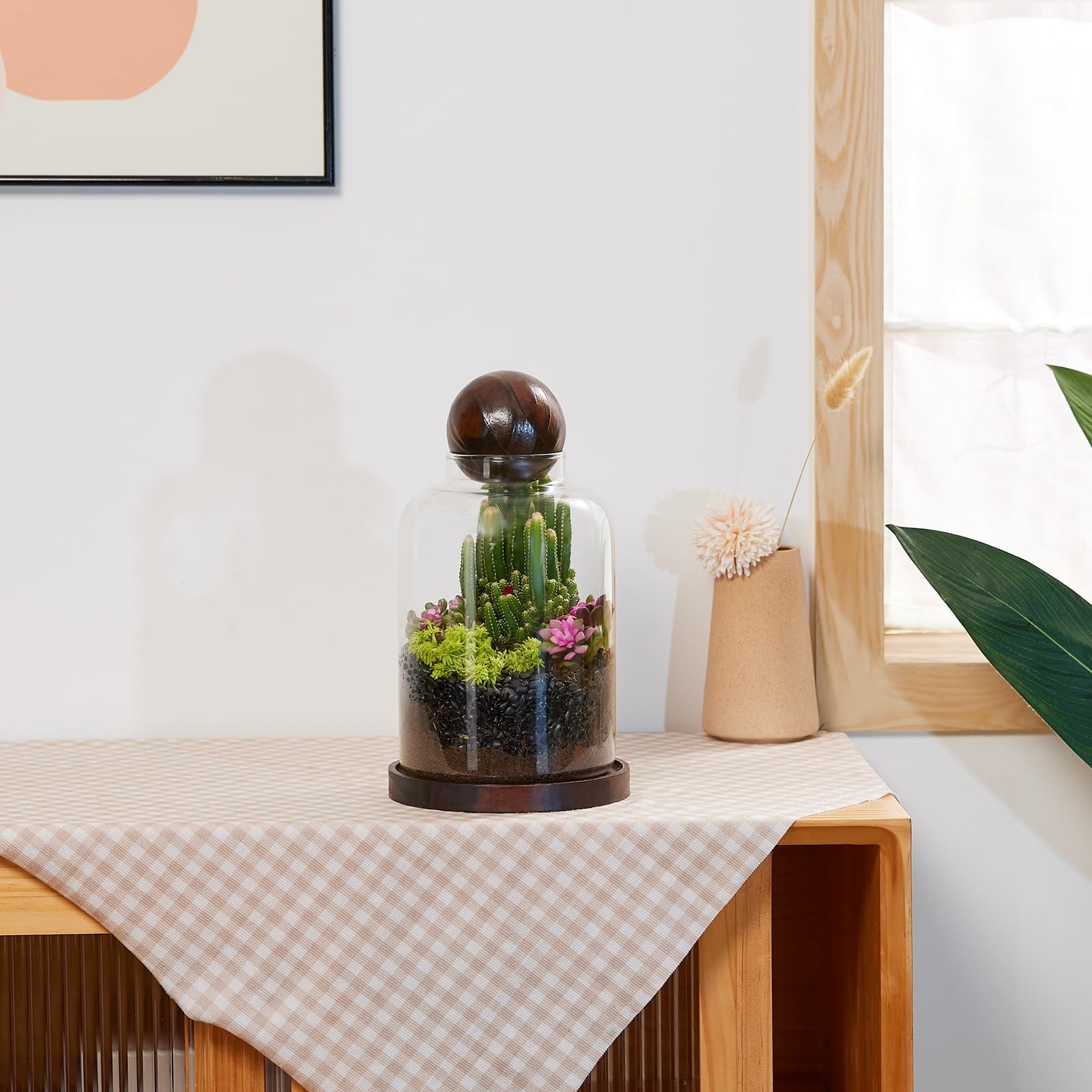 Large Glass Terrarium for Succulents & Moss – Decorative Plant Display with Wood