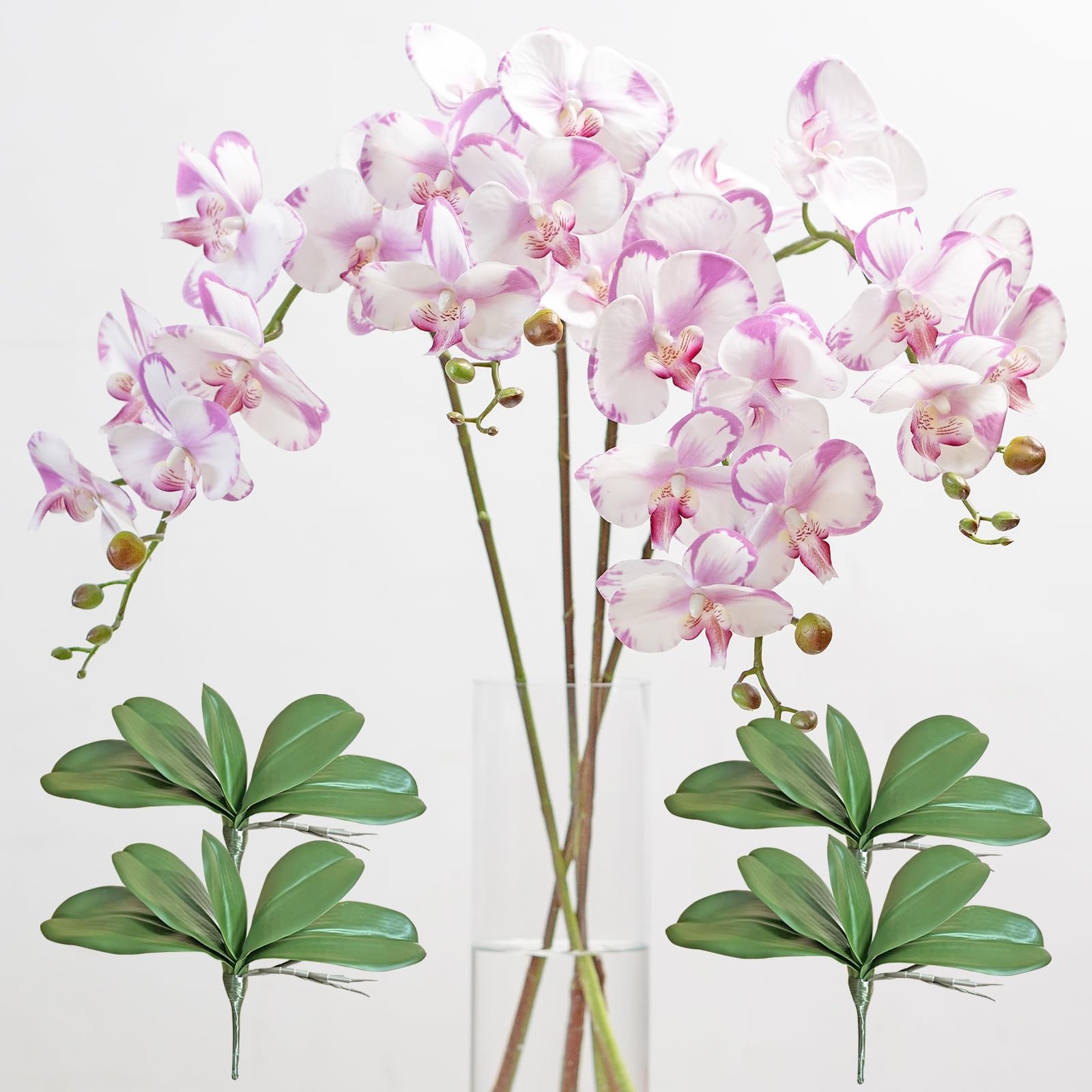 35 Inch Artificial Butterfly Orchid Flowers 4 Pcs with 4 Bundles Leaves Artif…