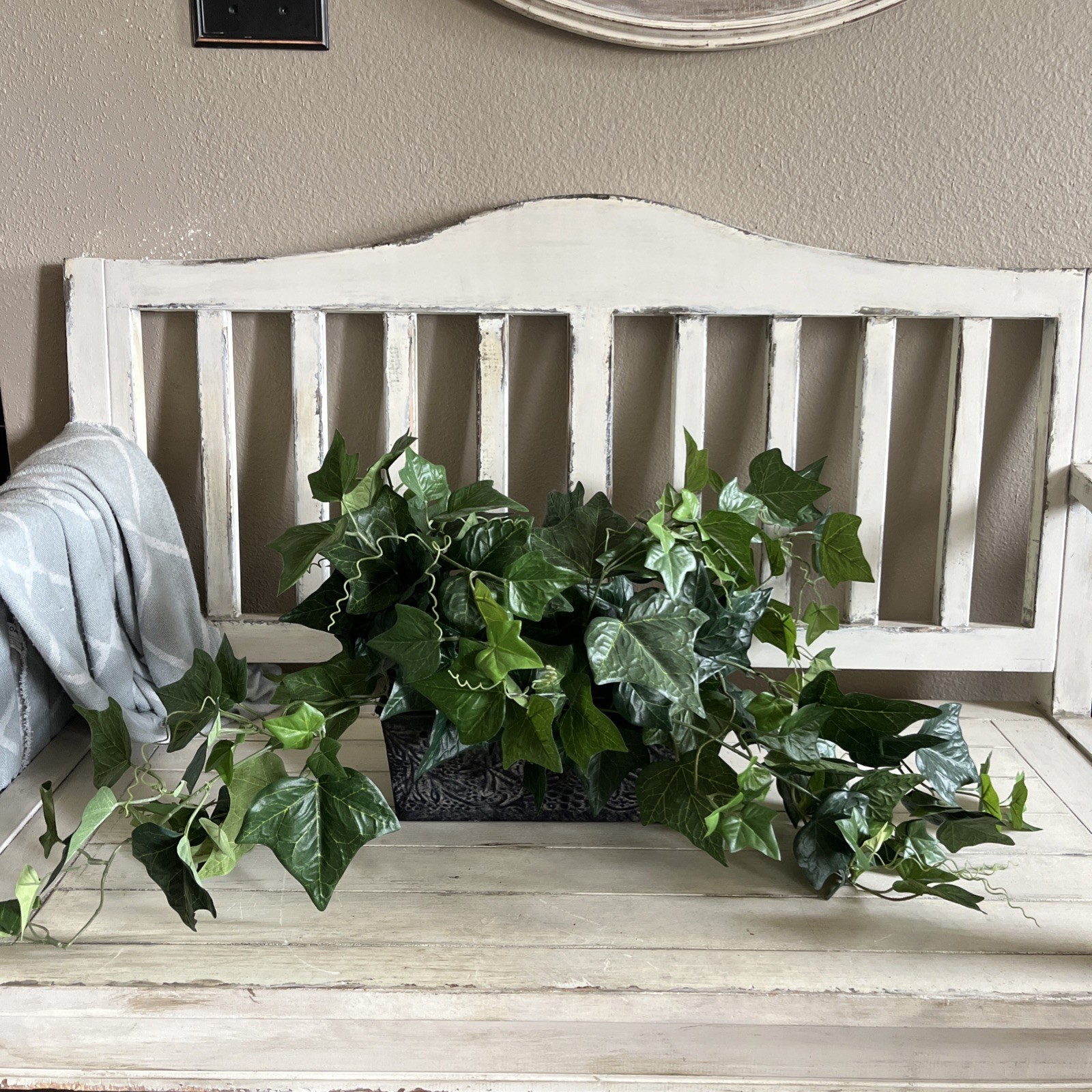 Faux Ivy In Metal Container 10.5”W x4.25”Dx4”H Container W/ Plant 12”H x30”W
