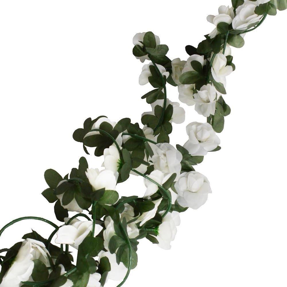 2 Pack 16 feet Artificial White Rose Vine Garland Wedding Decor Floral Hanging.