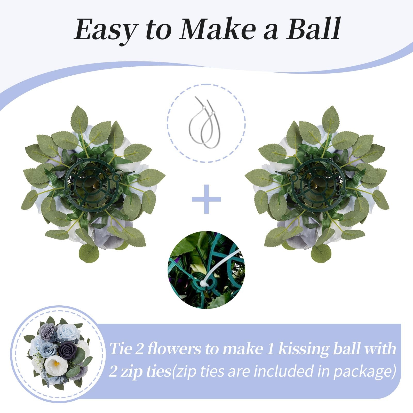 2 PCS Dusty Blue Rose Artificial Flowers Ball Wedding Centerpieces Decor DIY
