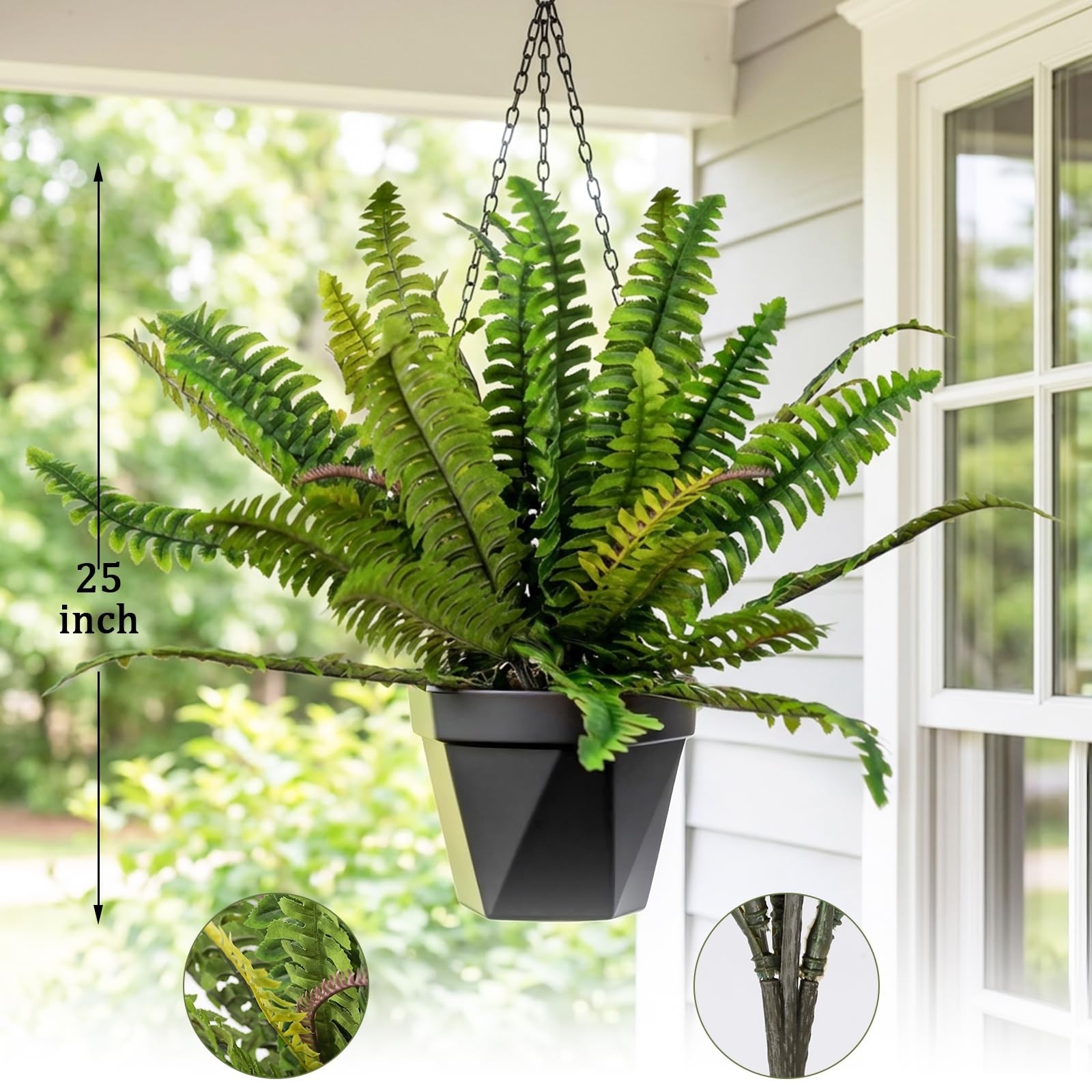 2 Pack Artificial Boston Fern Stems, 25 Inch Faux Fern Plants