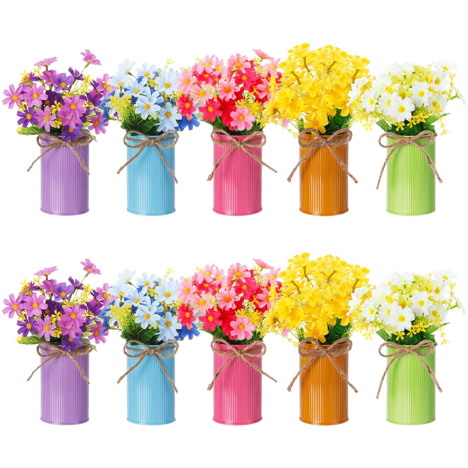30 PCS Spring Centerpiece Office Decor Galvanized Metal Bucket Daisy Floral