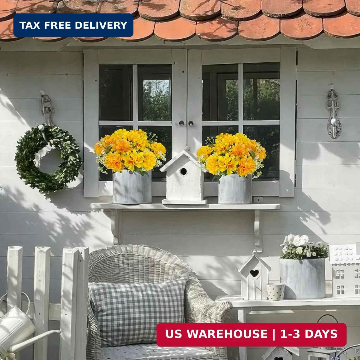 3 Pcs Silk Cemetery Flowers Artificial Geraniums for Outdoors UV Resistant Yello