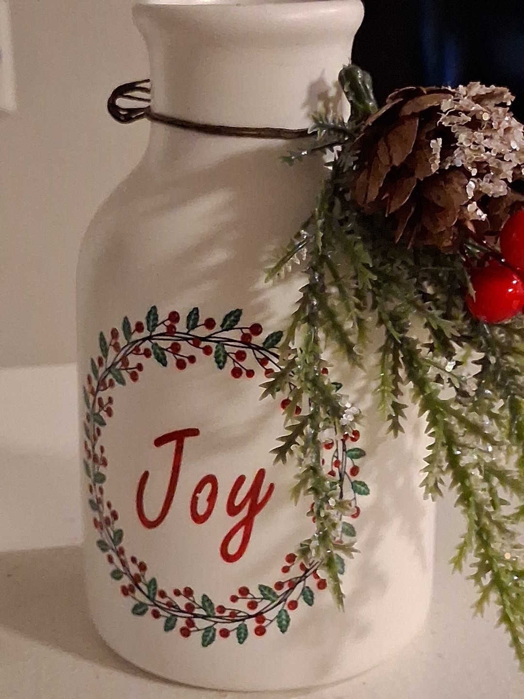 Christmas Vase 3-Piece Set Trimmed with Multi Holiday Trim White