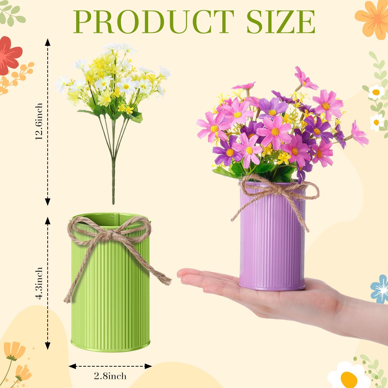 30 PCS Spring Centerpiece Office Decor Galvanized Metal Bucket Daisy Floral