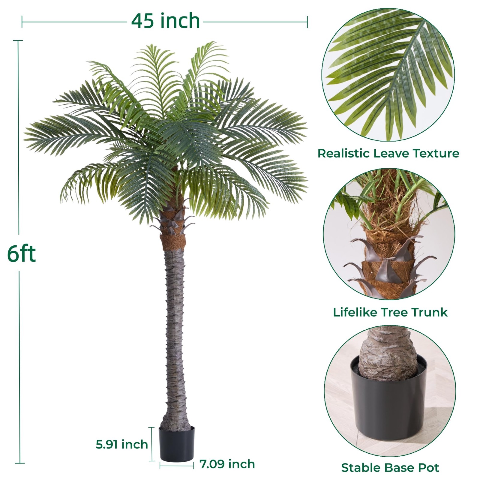 6FT Artificial Coconut Palm, Faux Coconut Silk Palm Tree, Tropical Fake Trees…