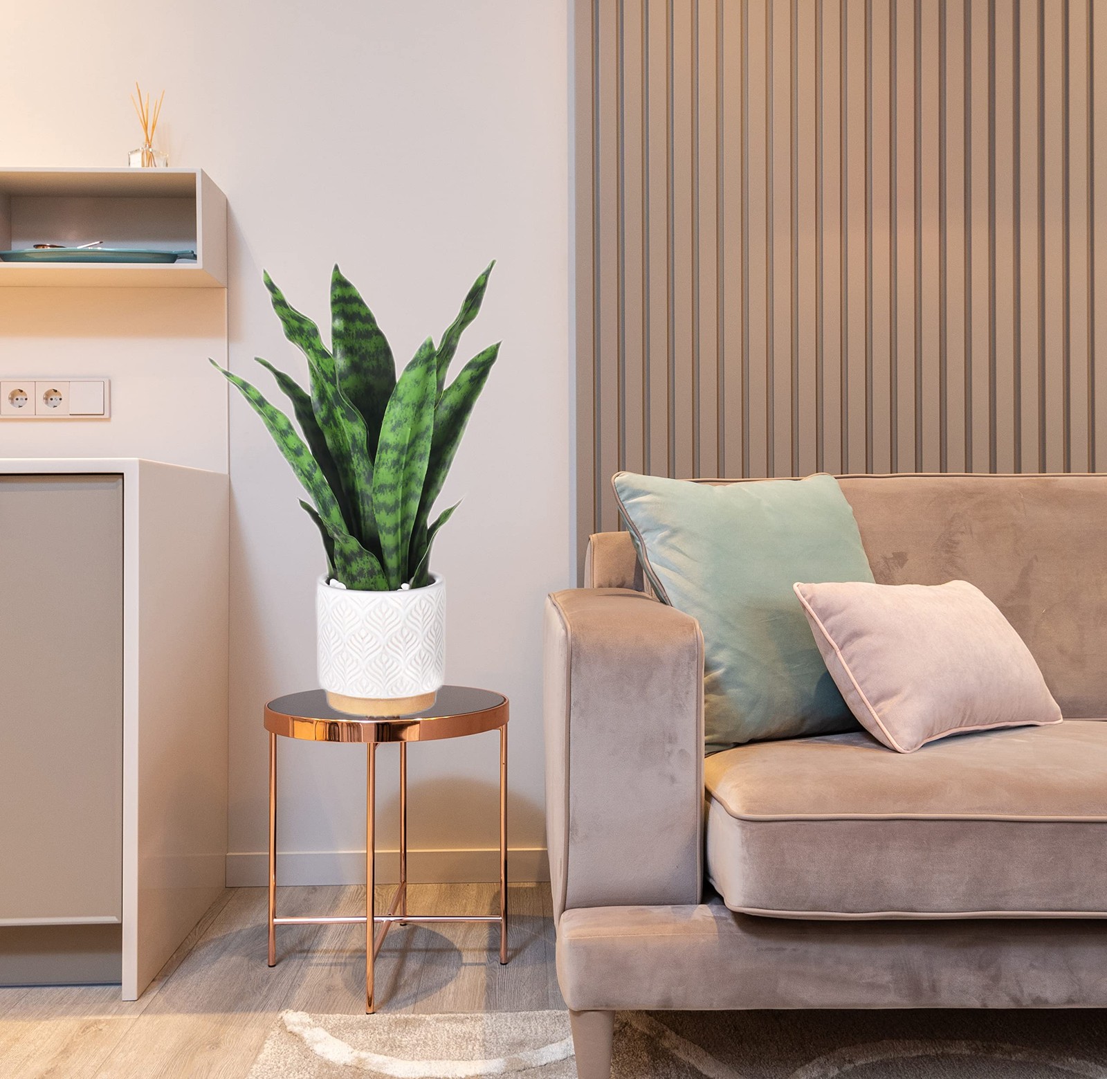 DUZYXI Artificial Sansevieria Plants 16″ with Ceramic Pot