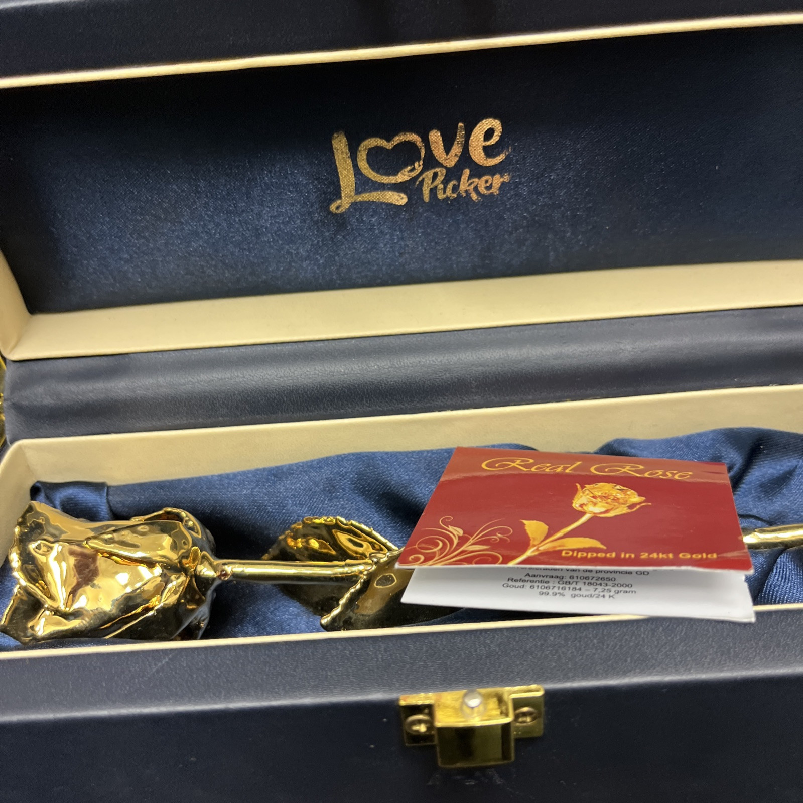 24K GOLD DIPPED NATURAL ROSE 7″ – MIDNIGHT BLUE GIFT BOX+ Vase