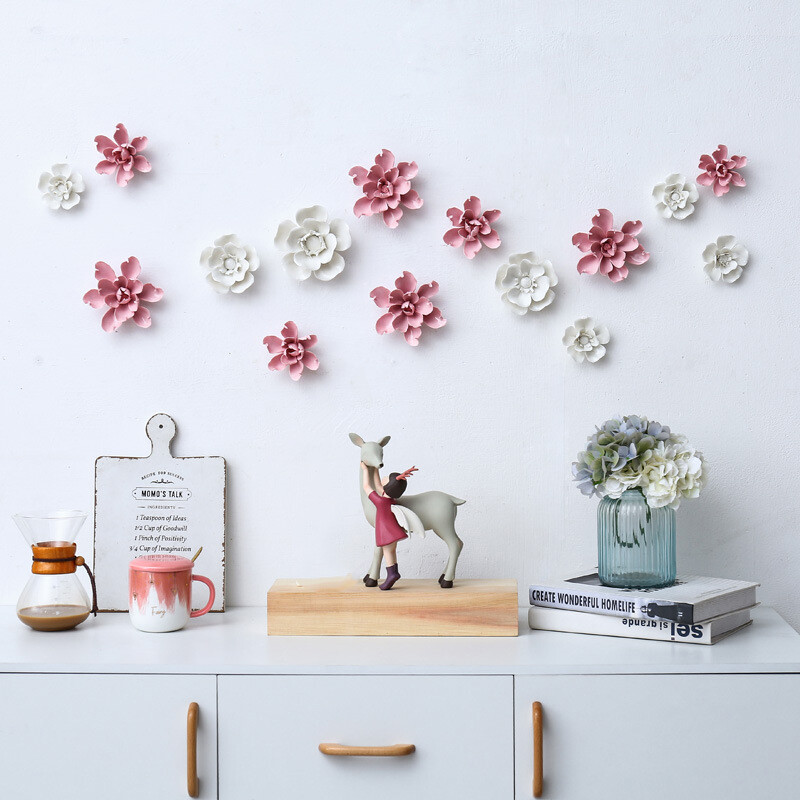 Porcelain Ceramic Flower 3D Orchid Rose Wall Decor Hangings Study Room Art Hang