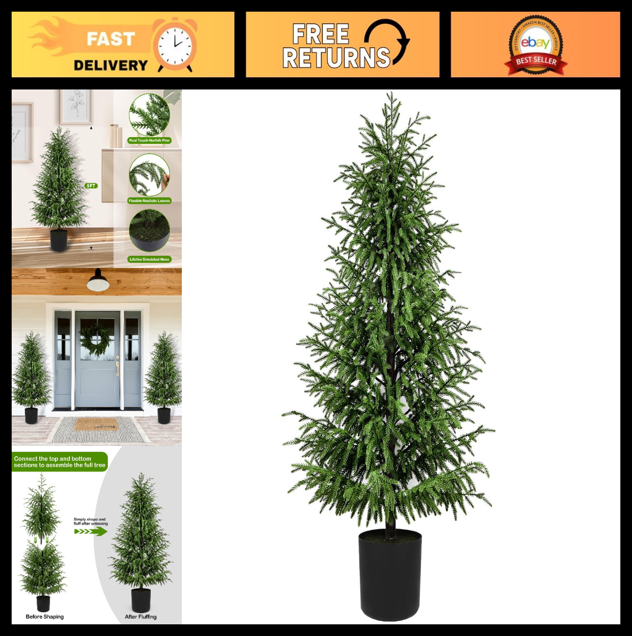 5FT Faux Topiary Trees – UV Resistant Potted Pine Shrubs for Indoor/Outdoor Déco