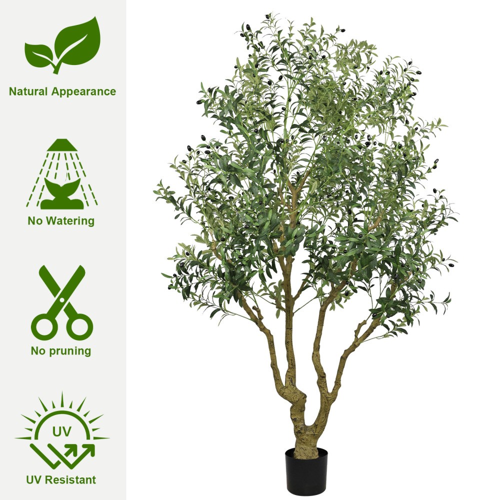 8FT Tall Artificial Olive Tree Large Faux Potted Plant Natural Trunk Lifelike