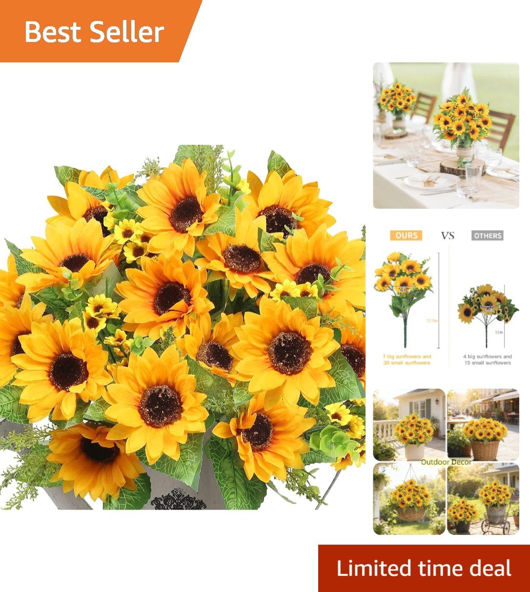 Luxurious 2 Bunches of UV Resistant Silk Sunflowers, Perfect for Home or Parties