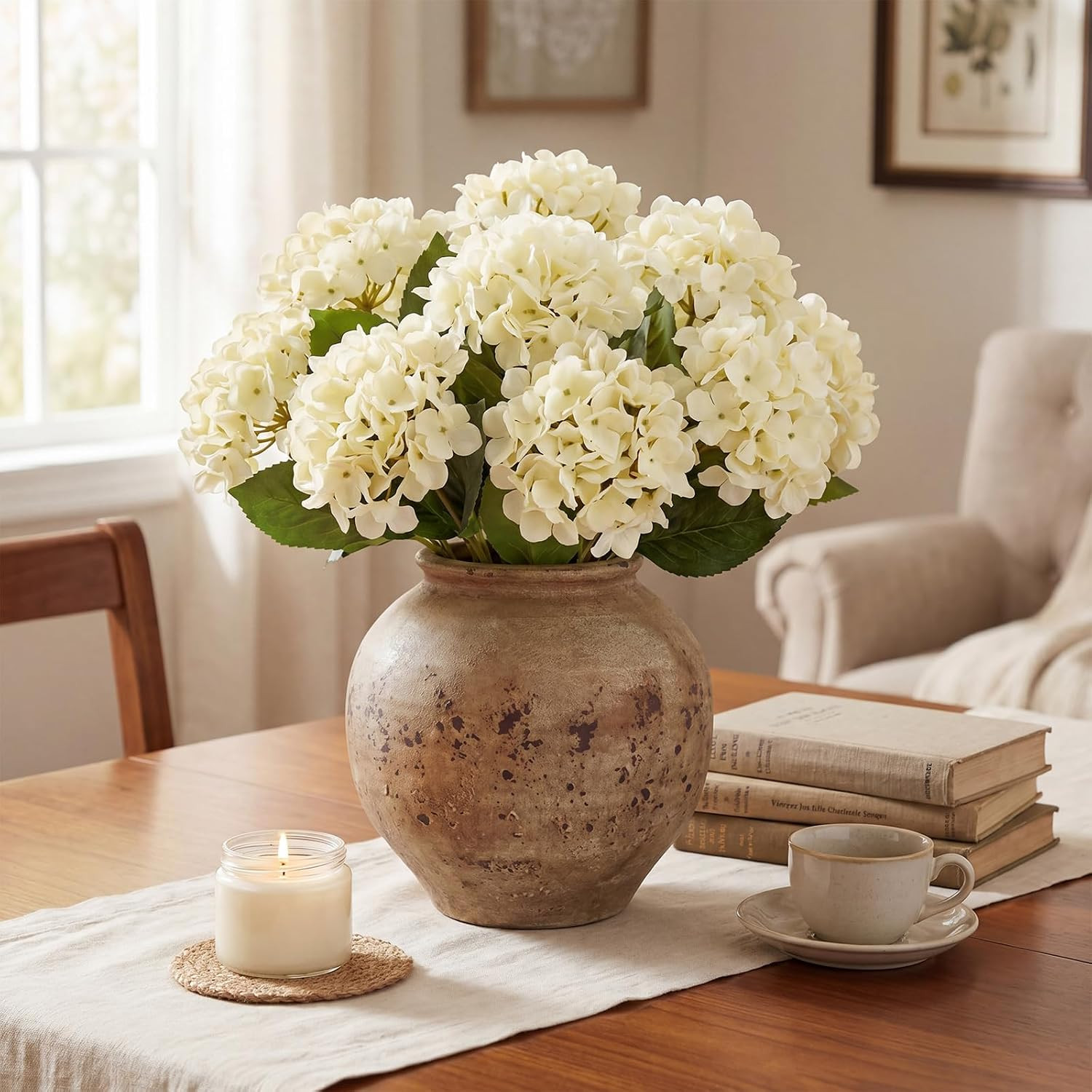 Large UV-Resistant White Faux Hydrangea Bouquet – 3 Pcs for Weddings & Decor