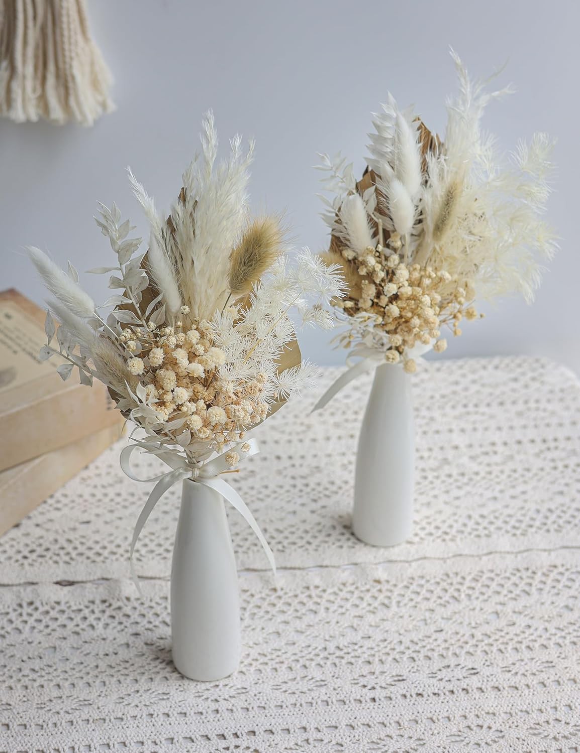 Dried Flowers W/ Ceramic Vase,Dried Pampas Grass Bouquet Dried Flowers Boho Home