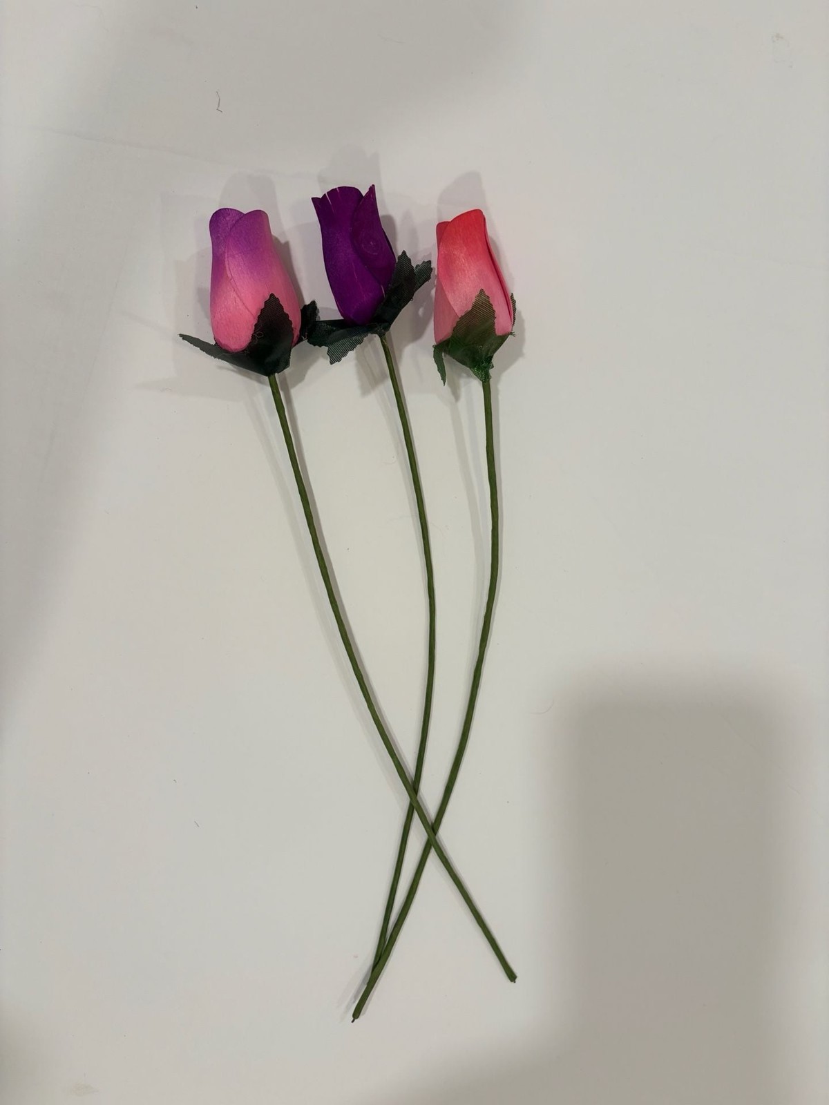 Handcrafted Wooden Closed Bud Rose Stems in Pink and Purple