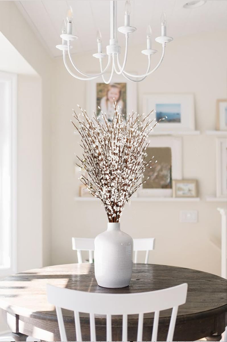 15 PCS 29.5 Inch White Artificial Jasmine Flowers Pussy Willow Fake Branches