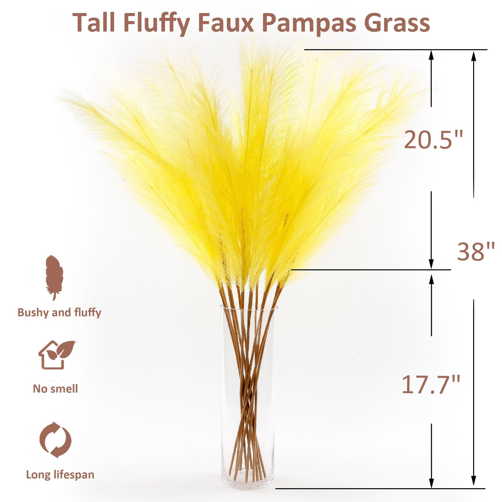 12 PCS Light Yellow Faux Pampas Grass 38″/3.1ft Tall Artificial Pompous Grass…