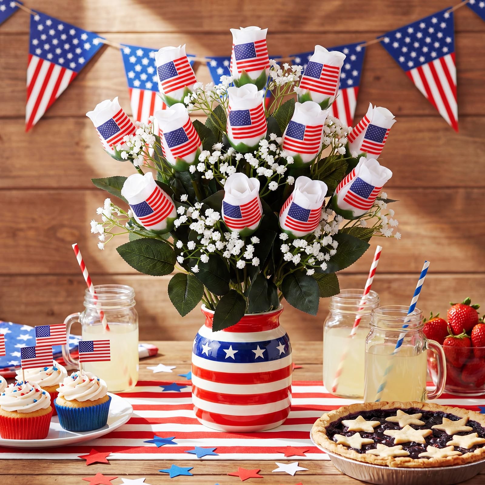 12 Pcs 4th of July Rose Flowers Patriotic Table Centerpieces Independence Day…