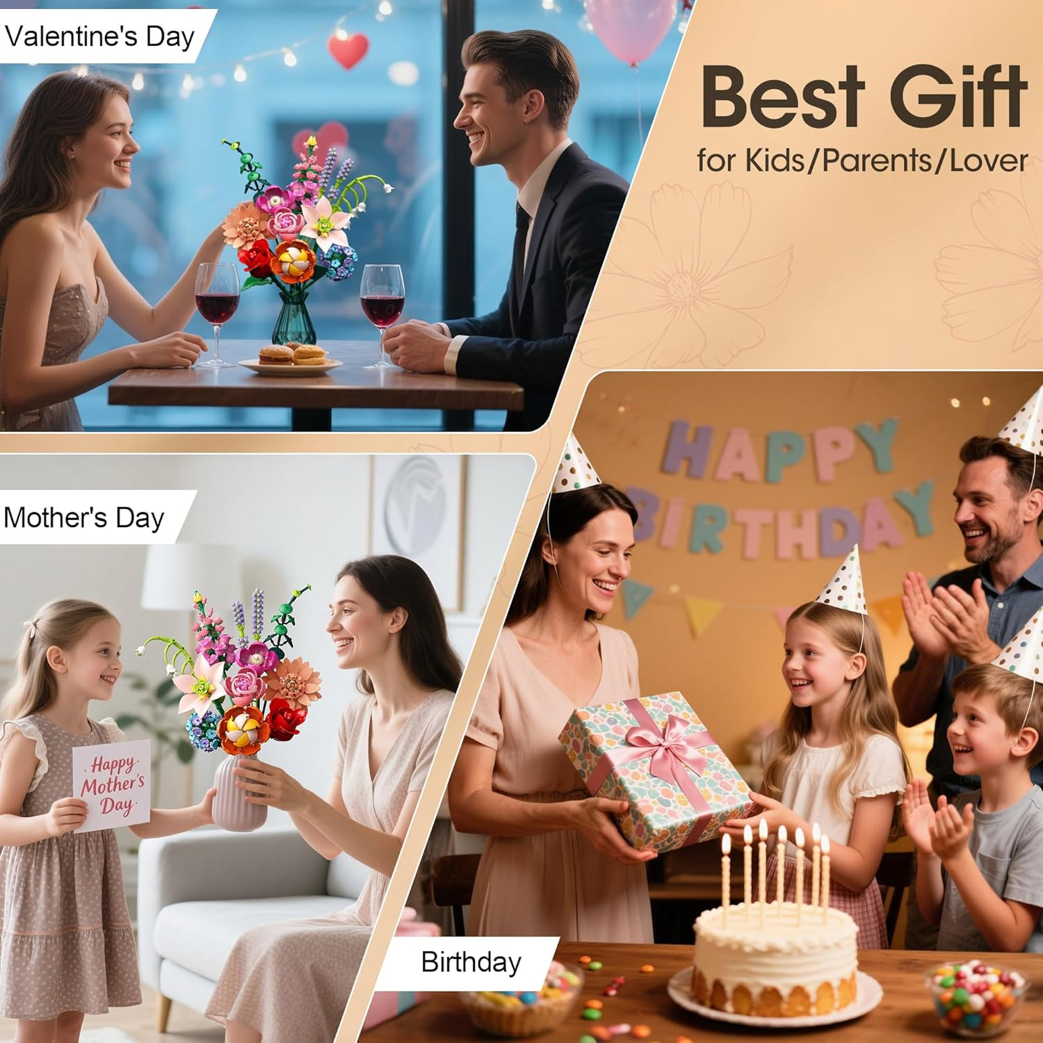 Flower Bouquet Building Set, 762Pcs Flowers Model Kit Creative STEM Toy for Home