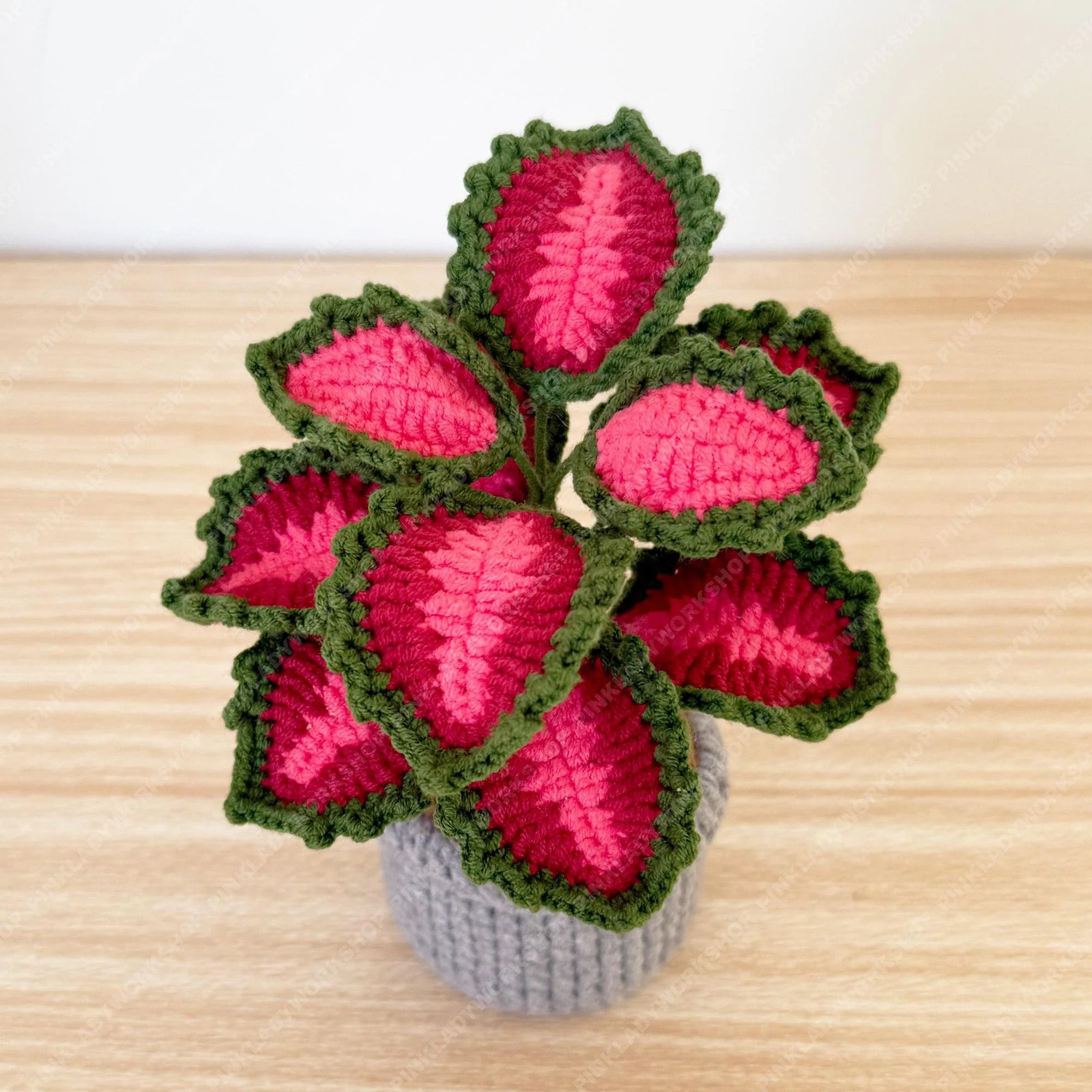 Crochet Coleus Plant | Handmade Red & Green Fiber Art Decor