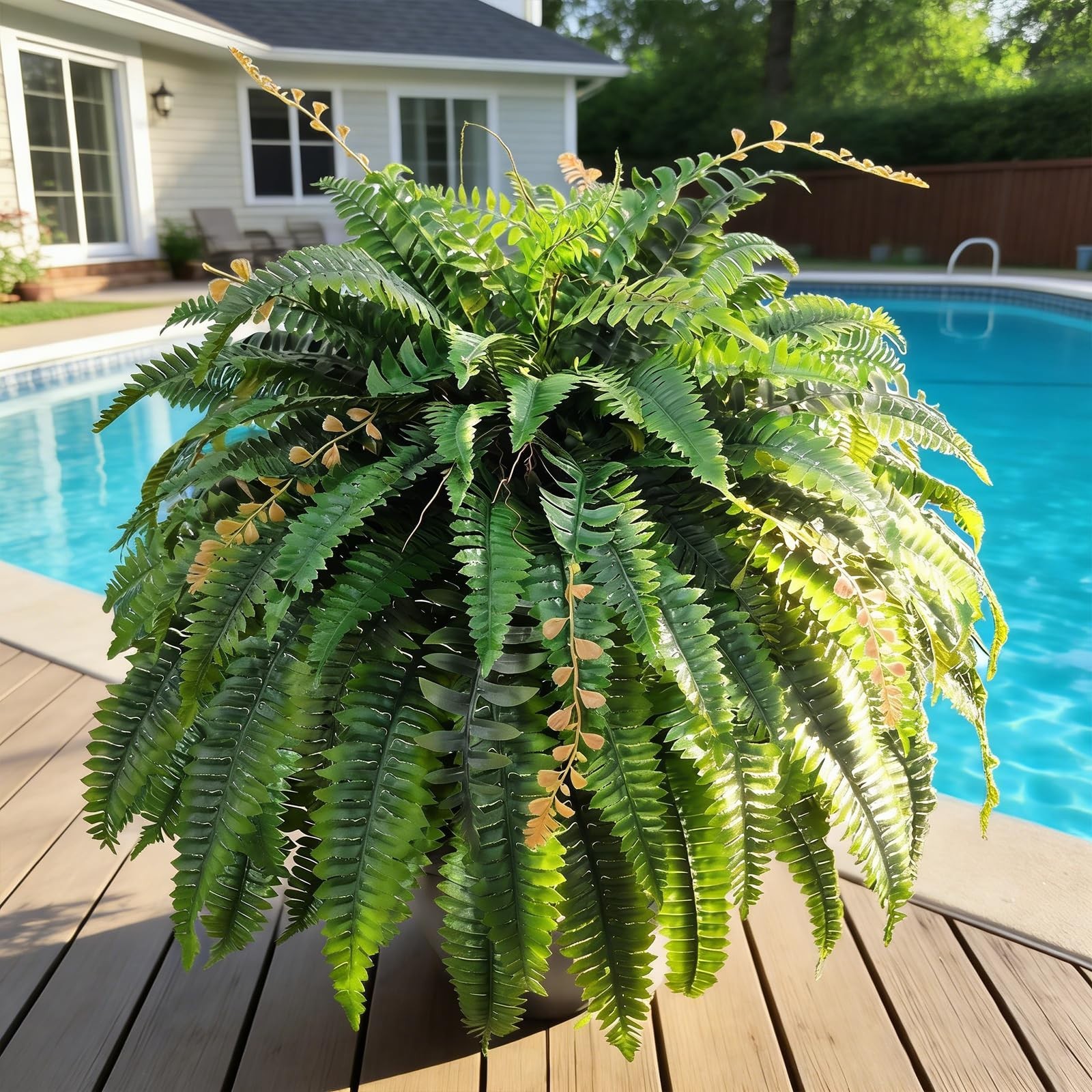 2pcs 48in Faux Boston Ferns – UV Resistant, Weatherproof Outdoor/Indoor Plants f