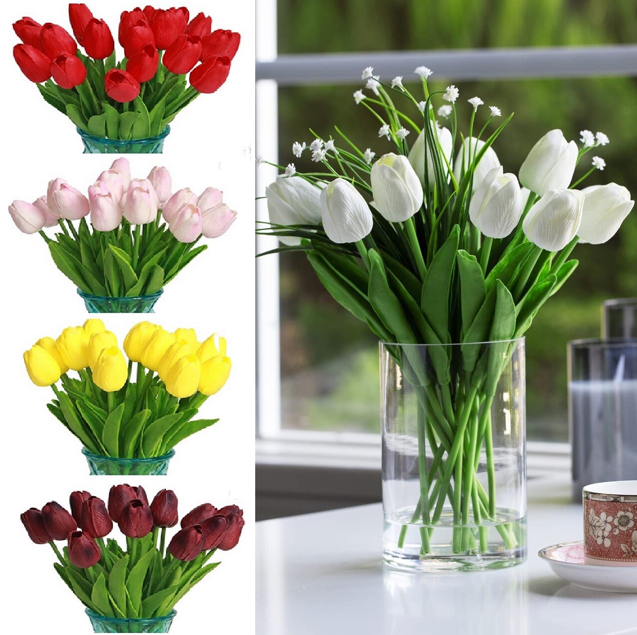 10PCS Artificial Lifelike Tulip Flowers Bouquet Wedding Home Festival Decor Gift