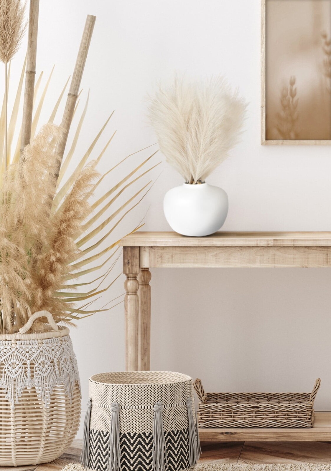 14″ Artificial Pampas Indoor Plant Decor in Rounded Ceramic Vase Household New