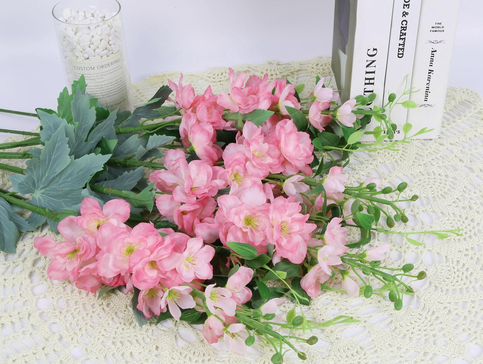 8PCS Pink Artificial Delphinium Flowers with Clematis Greenery Long Stem Arti…
