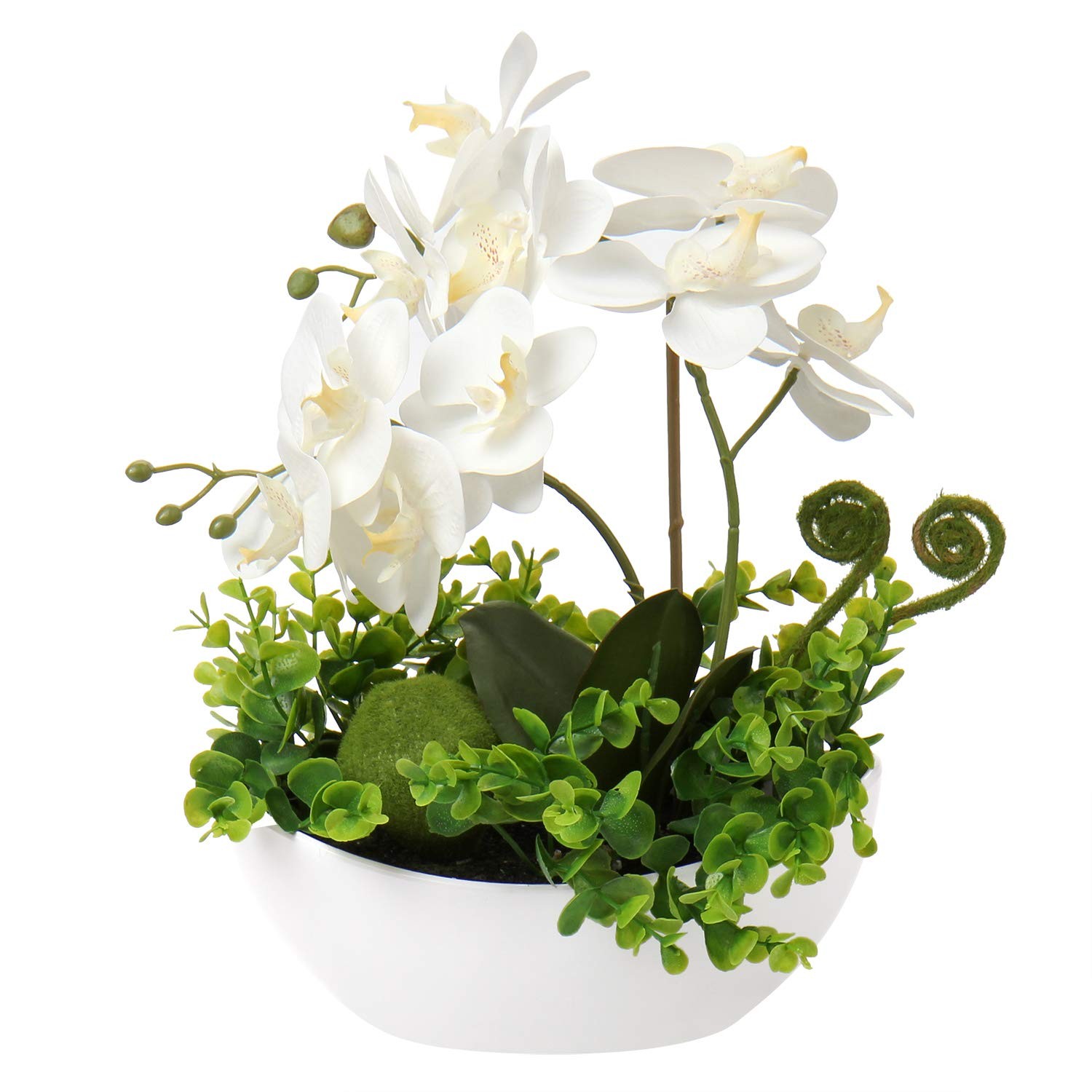 Orchids Artificial Flowers 14″ Large Fake Orchid White Phalaenopsis Orchid Fl…