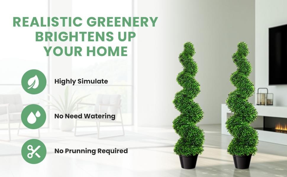 2PCS 3FT Topiary Trees Artificial UV Resistant Artificial Spiral Trees for Decor