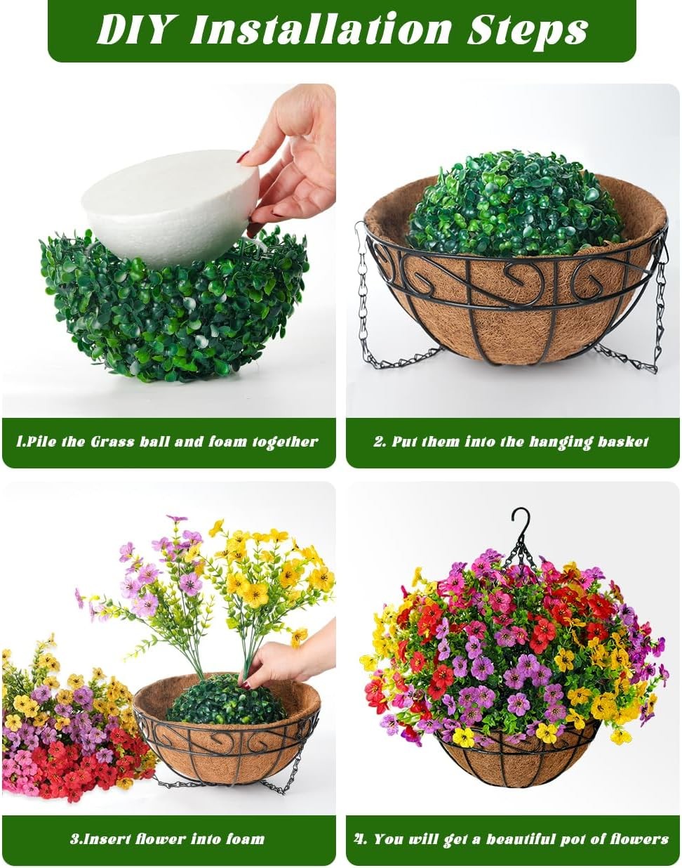 Artificial Faux Fake Hanging Flowers Plants Basket for Summer Outdoor Outside De