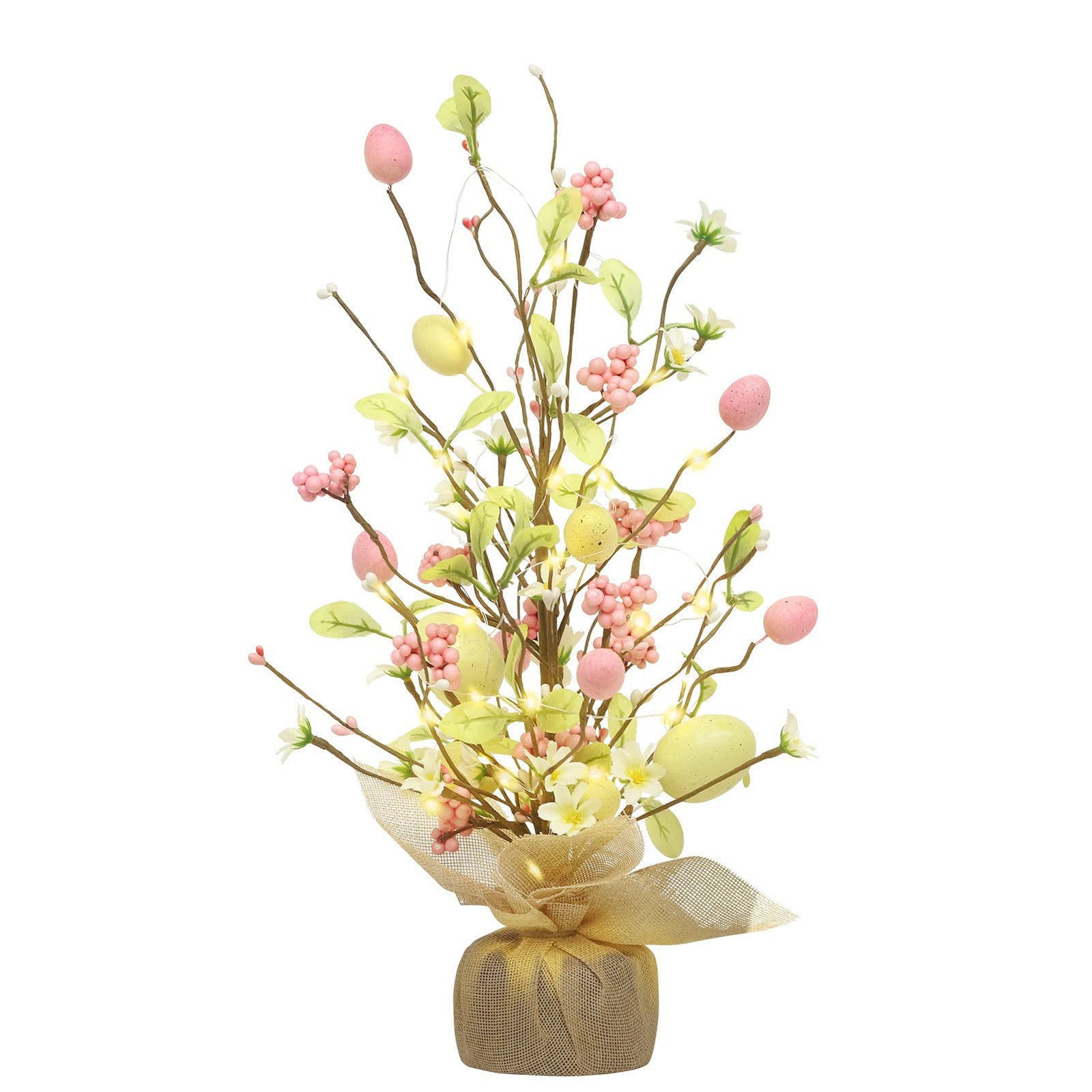 RoseCraft Easter Decorations, 18 Inch Pre-Lit Egg 1ft 6in, Yellow/Pink