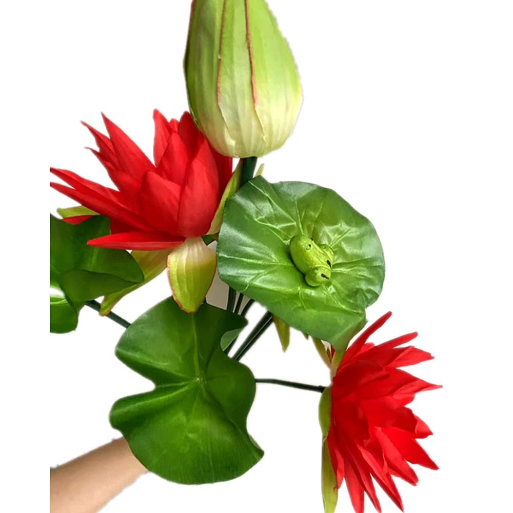 2pcs Red Lotus Artificial Flower Bouquets Faux Silk Water Lily Flower Bunch 1…