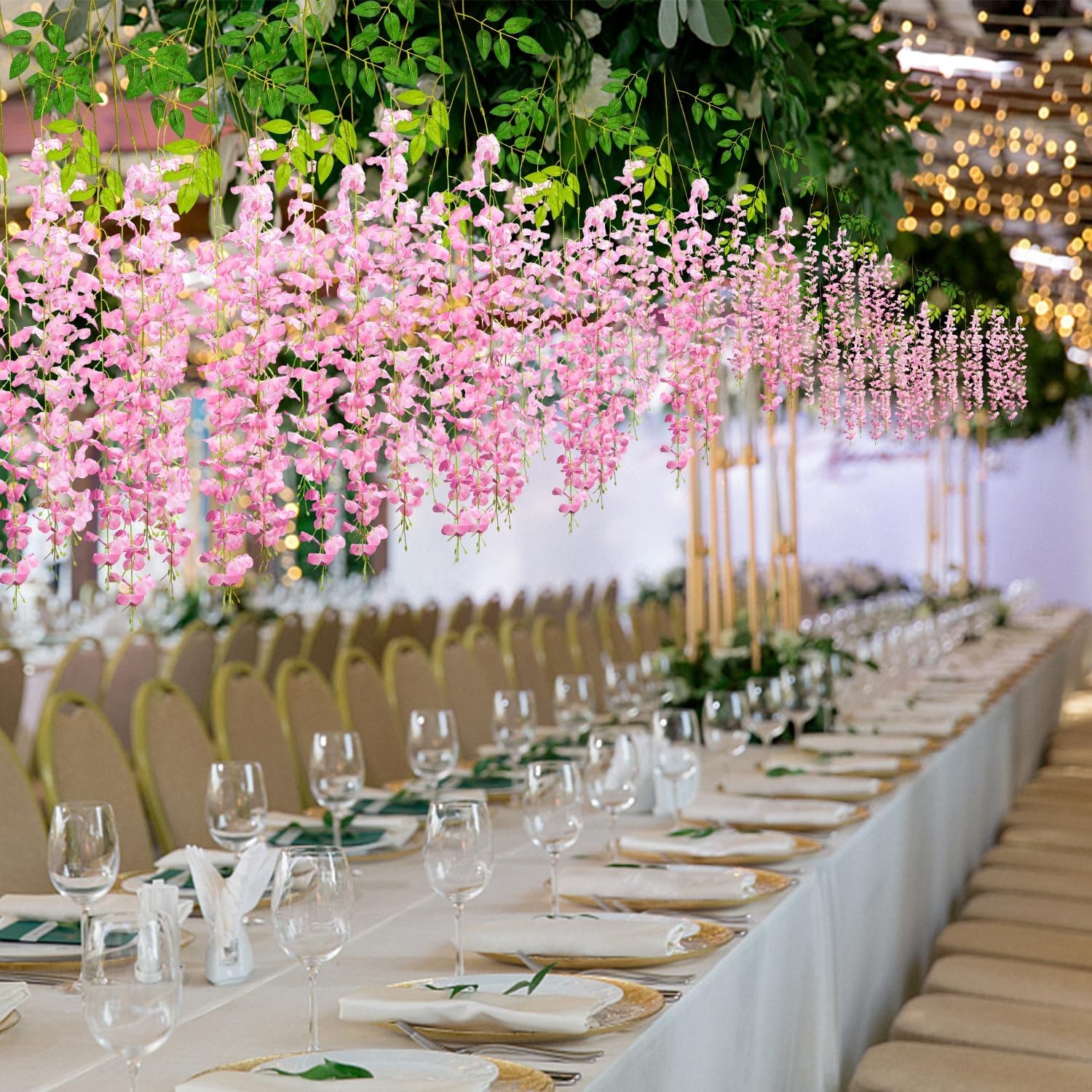 12 Pcs Artificial Wisteria Hanging Flowers Silk Garland for Wedding Home Decor
