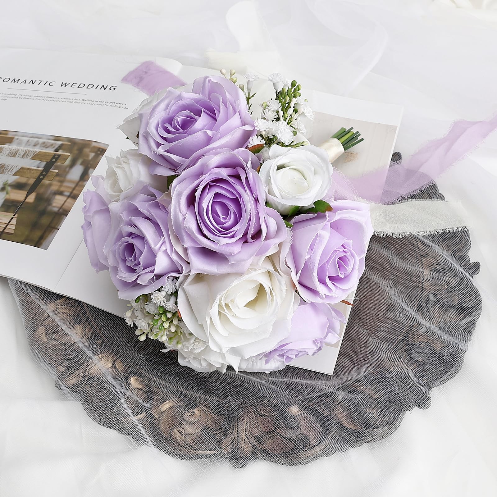 DIYDOFUN Wedding Bouquet for Bride – Premade Simple Artificial Roses Flowers …