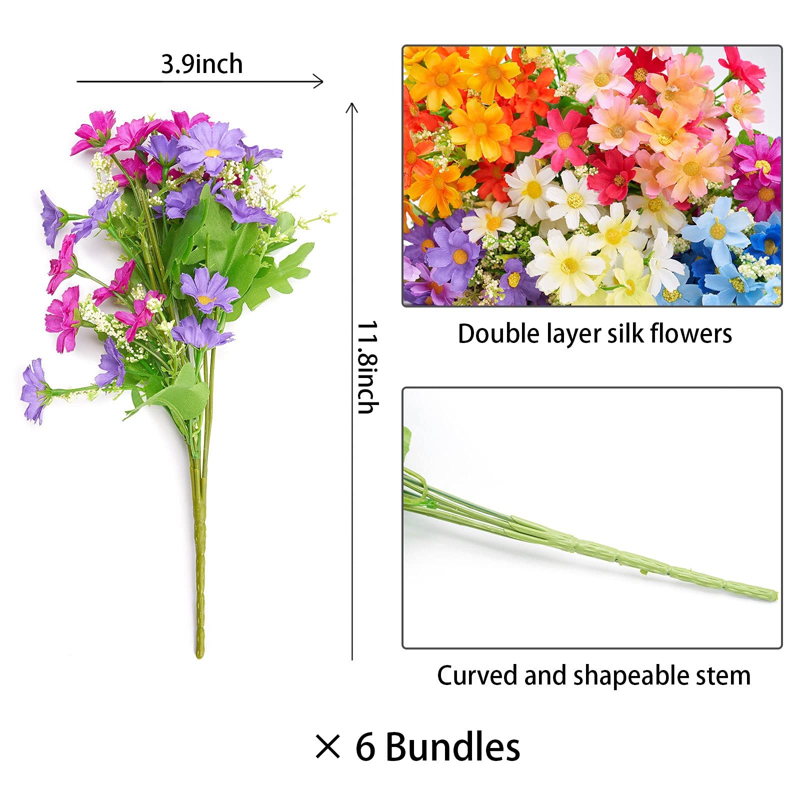 6 Bundles Outdoor Artificial Flowers for Decoration,Silk Flowers UV Resistant…