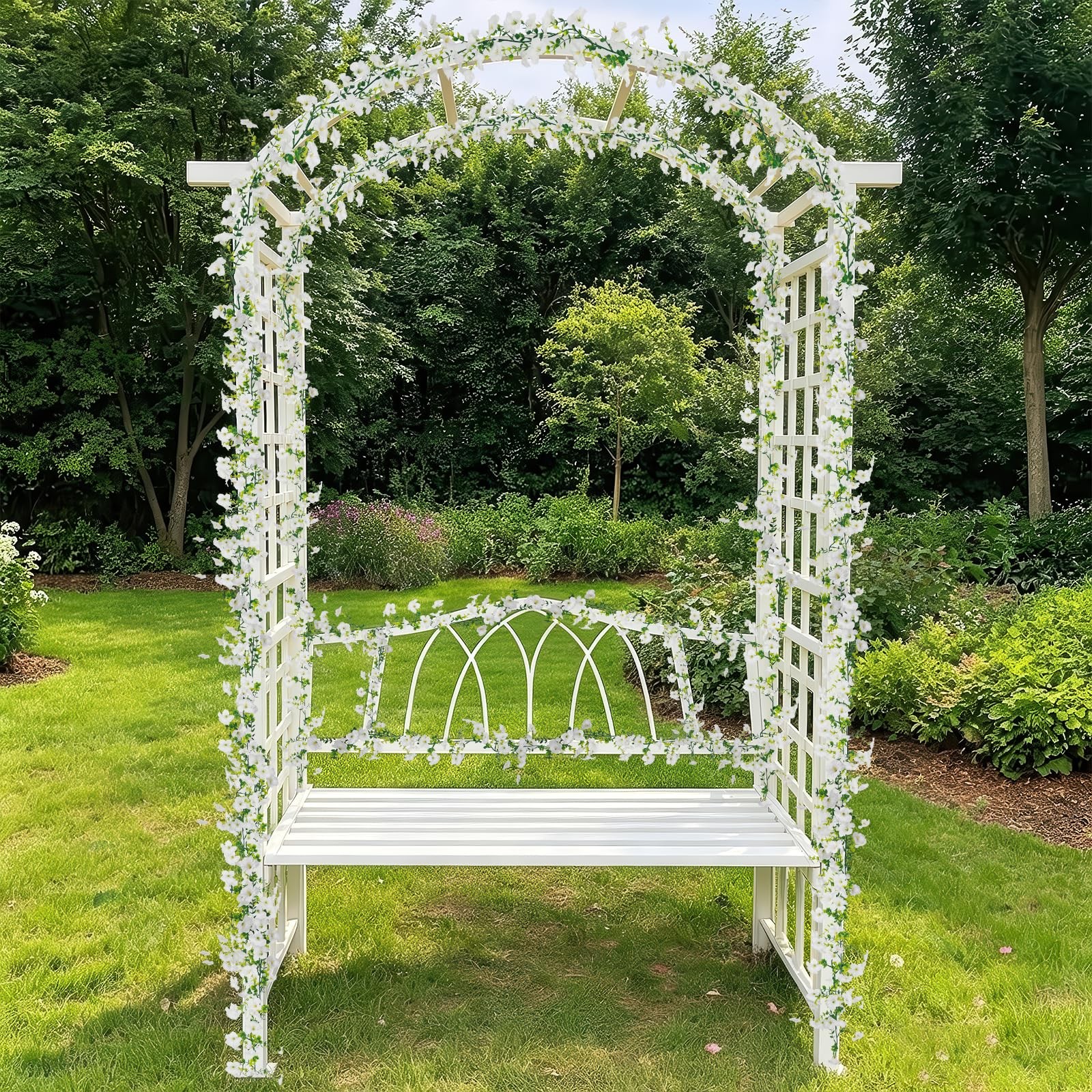 2 Pcs Artificial Vines Outdoors 11.8ft Silk Morning Glory Flowers White Fake …
