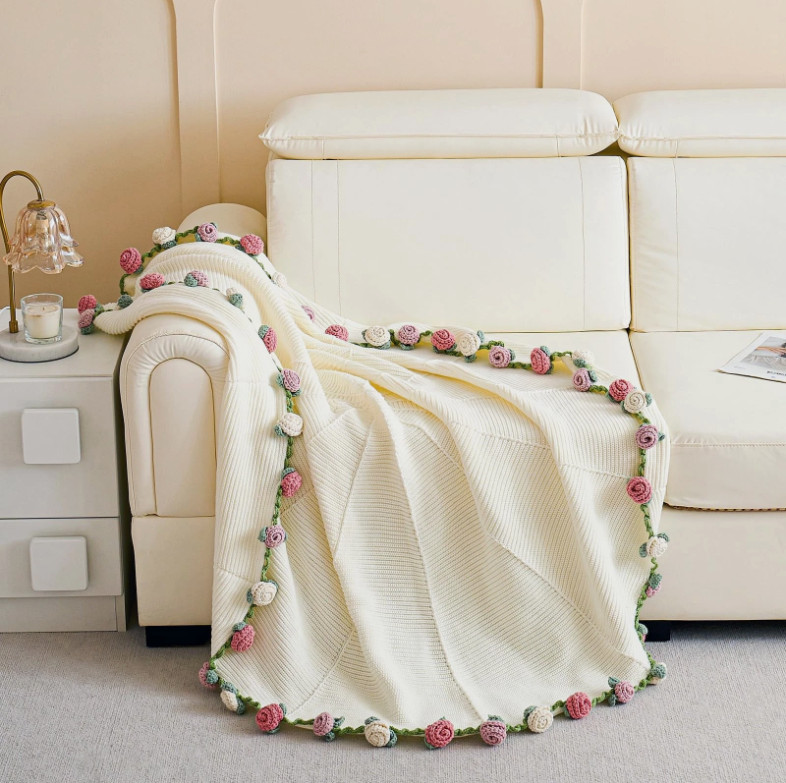 Bouquet ,DIY Handmade Crochet Rose Blanket,Knitted Throw Blankets
