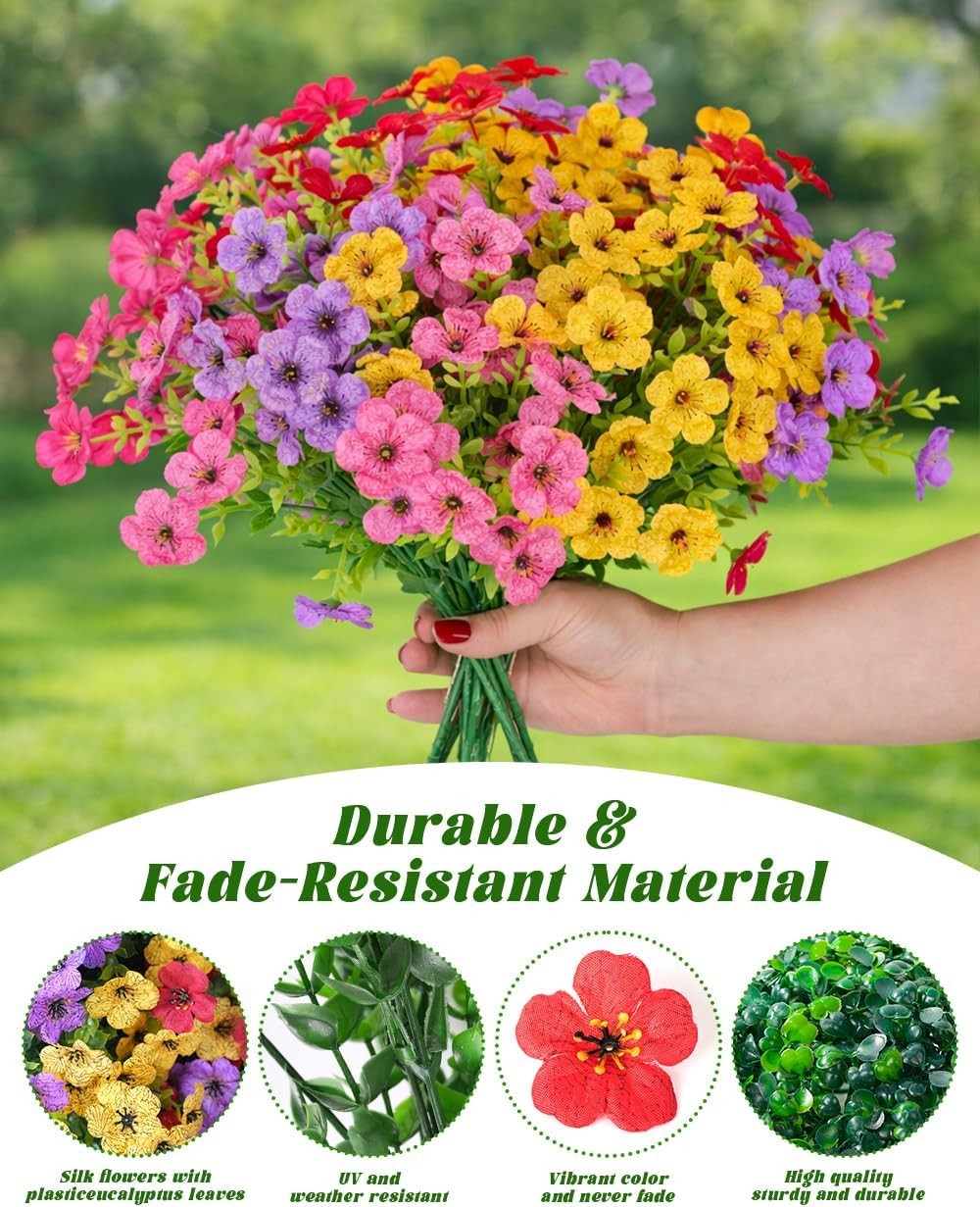 Artificial Faux Fake Hanging Flowers Plants Basket for Summer Outdoor Outside De