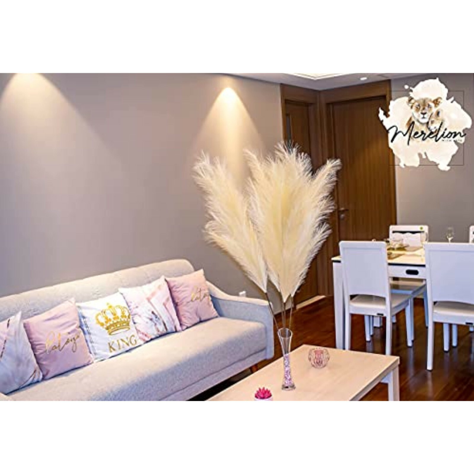 Set of 4 – Merelion Faux Pampas Grass Large Decor, 43″ 110Cm – Cream Beige Color
