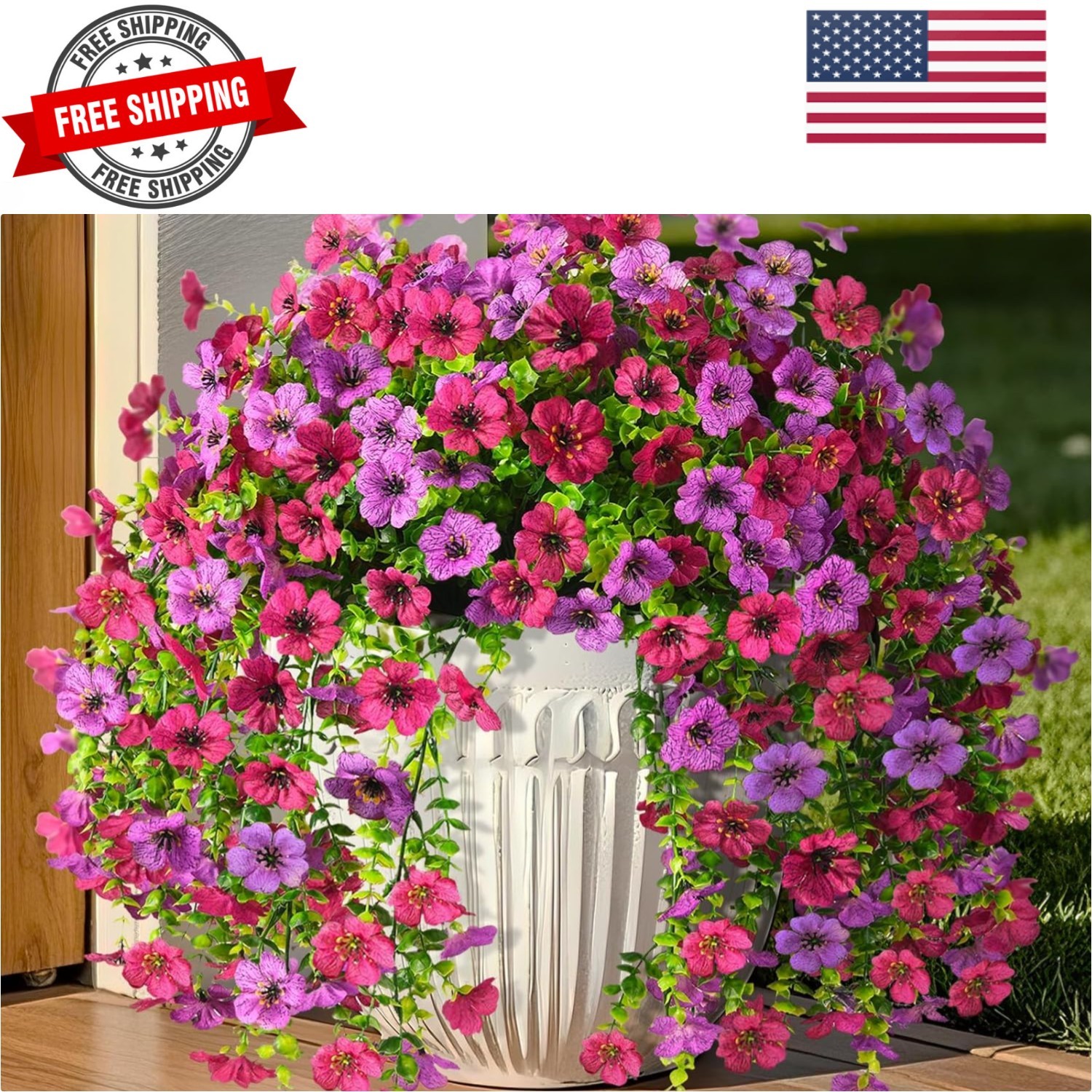 2Pcs Artificial Fake Hanging Flowers for Outdoors UV Resistant Artificial Pla…