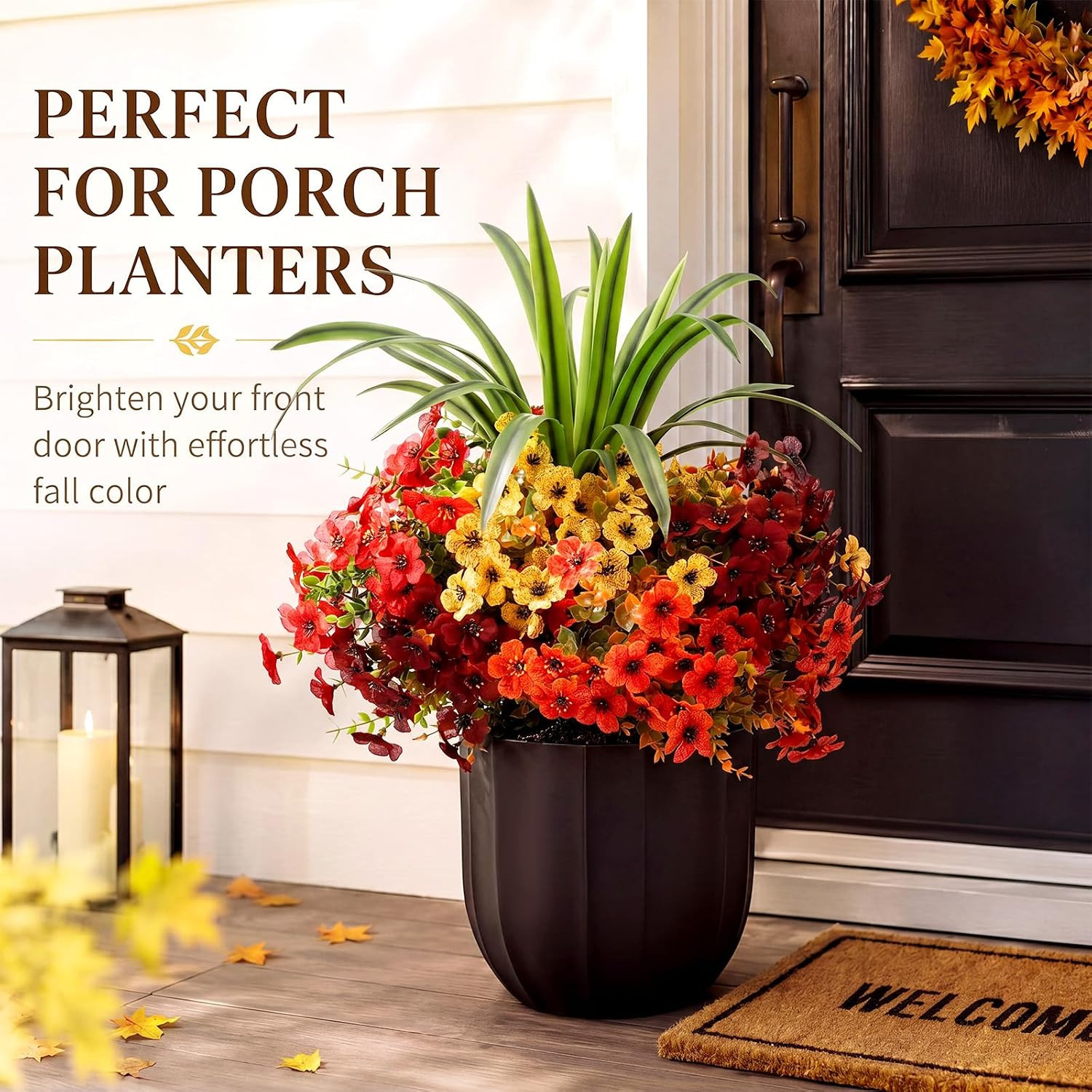 Colorful UV Resistant Faux Daisy & Orchid Leaf Bundles for Autumn Decor
